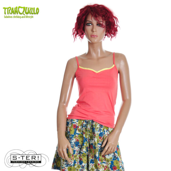 S23.16 Tranquillo SPAGETTI TOP WITH LACE  S25U04 CORAL