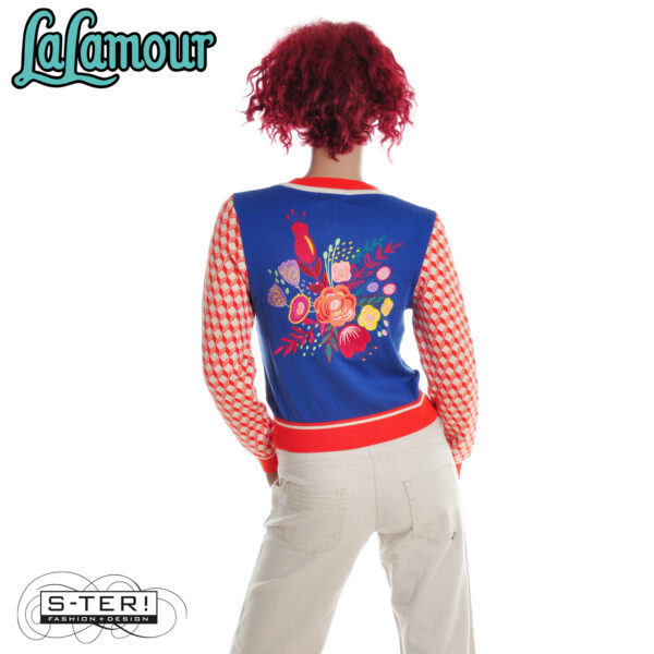S31.23 Lalamour knitted cardigan LS flowers LASU25339 dazzling blue - Afbeelding 7