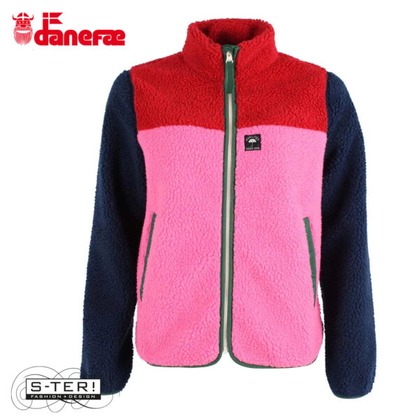 W5.49 danefae DANEBIRK FLEECE ZIP UP DK RED/DK NAVY/SPICY PINK/DK PINE - Afbeelding 2
