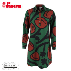 W5.46 danefae DANECARNATION POPLIN DRESS DK PINE BIG POPPY