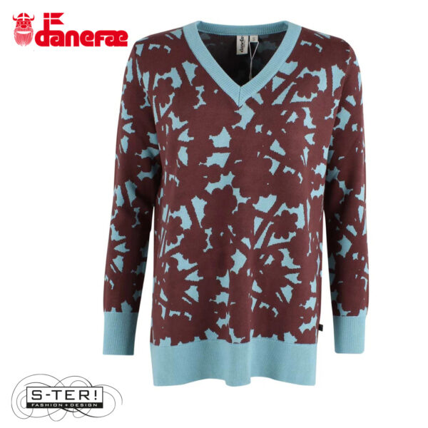 W5.43 danefae DANECLUB JAQUARD VISCOSE CARDIGAN DK MERLOT/GREY DUCK - Afbeelding 2