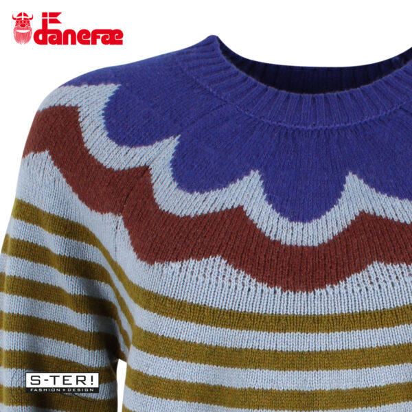 W5.42 danefae DANEGLAMPING WOOL SWEATER LT BLUE/GREY/OLIVE - Afbeelding 5