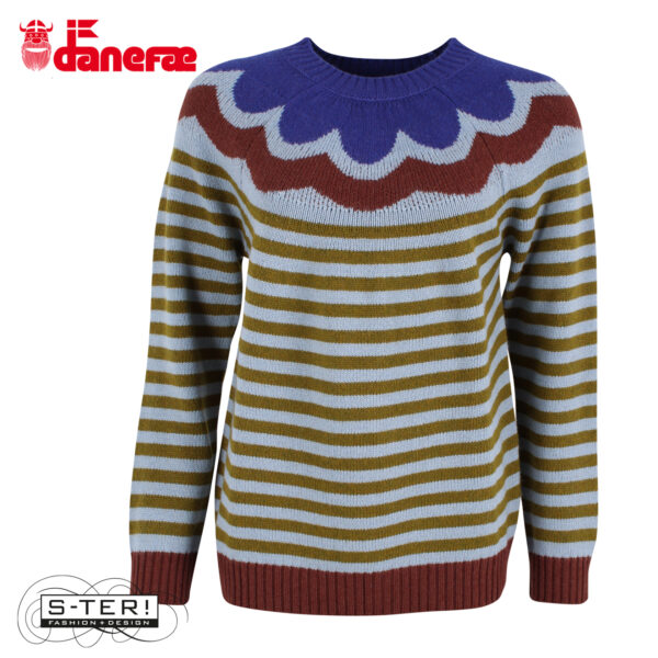 W5.42 danefae DANEGLAMPING WOOL SWEATER LT BLUE/GREY/OLIVE - Afbeelding 2