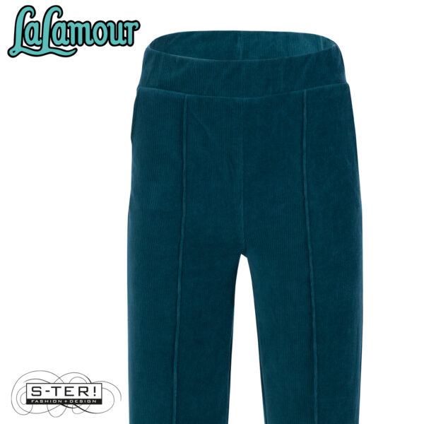 W31.25 Lalamour HAILEY TROUSERS LAWI25145 RIB VELOUR PETROL - Afbeelding 3