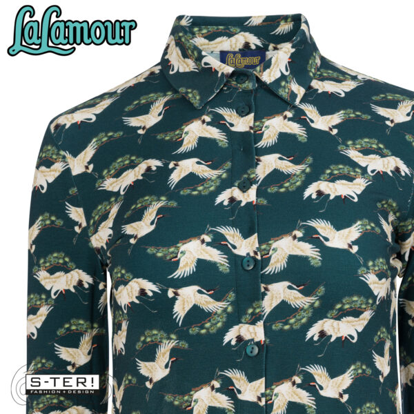 W31.36 Lalamour SILL blouse LS LAWI25402 CRANE DANCE PETROL - Afbeelding 3