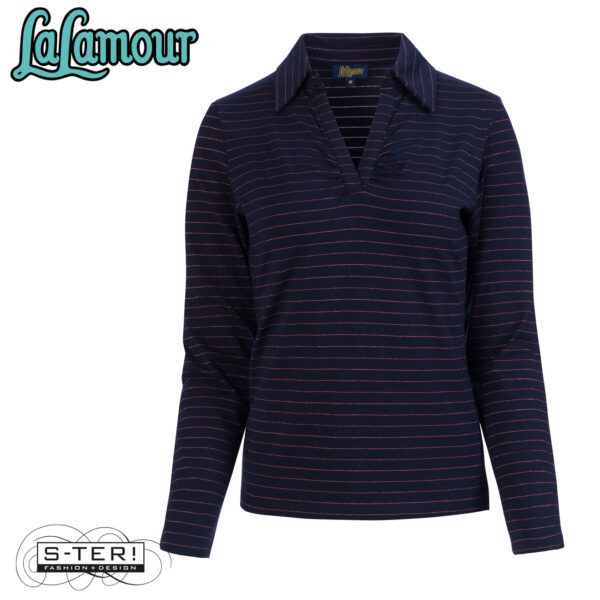 W31.40 Lalamour SUZY TOP LS LAWI25427 STRIPES BLUE LUREX ROSE GOLD