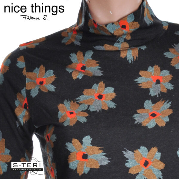 W38.10 Nice Things ANIMAL FLOWER PERKINS COLLAR T-SHIRT WJV047 black - Afbeelding 4
