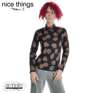 W38.10 Nice Things ANIMAL FLOWER PERKINS COLLAR T-SHIRT WJV047 black