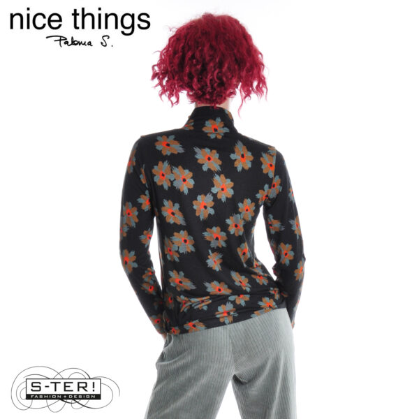 W38.10 Nice Things ANIMAL FLOWER PERKINS COLLAR T-SHIRT WJV047 black - Afbeelding 2