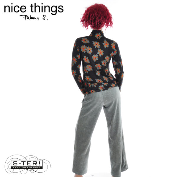 W38.10 Nice Things ANIMAL FLOWER PERKINS COLLAR T-SHIRT WJV047 black - Afbeelding 3