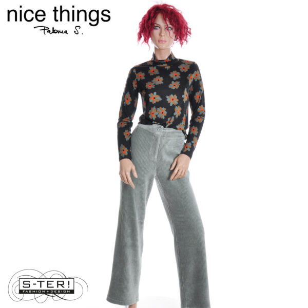 W38.3 Nice Things ELASTIC CORDUROY PANTS WITH ZIPPER WJV027 SMOKE GREEN - Afbeelding 5