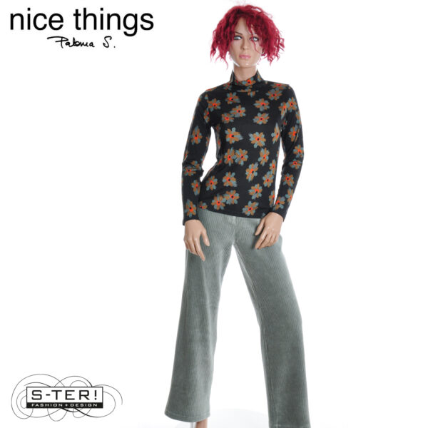 W38.10 Nice Things ANIMAL FLOWER PERKINS COLLAR T-SHIRT WJV047 black - Afbeelding 5