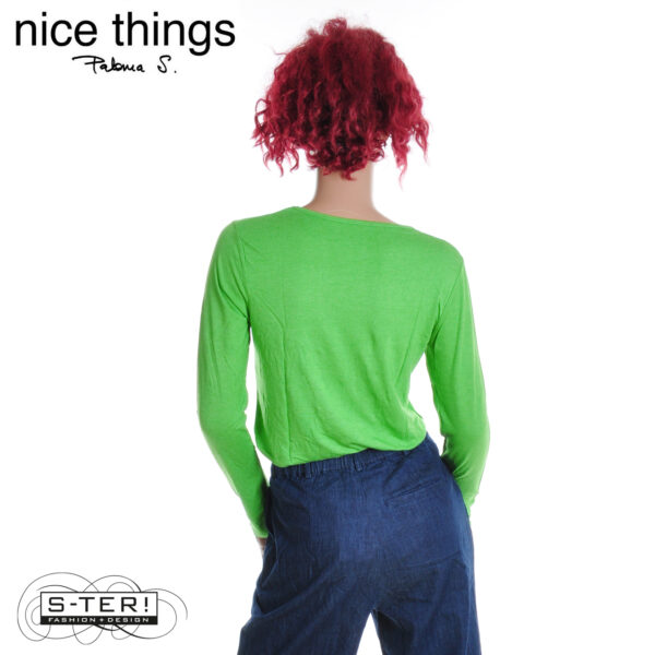 W38.27 Nice Things BASIC WOOL T-SHIRT WJV014 intense green - Afbeelding 2