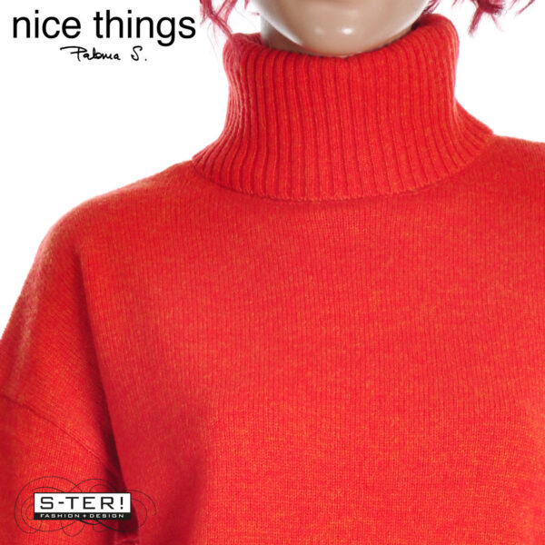 W38.1 Nice Things BASIC WOOL TURTLENCK SWEATER WKV005 RED ORANGE - Afbeelding 3