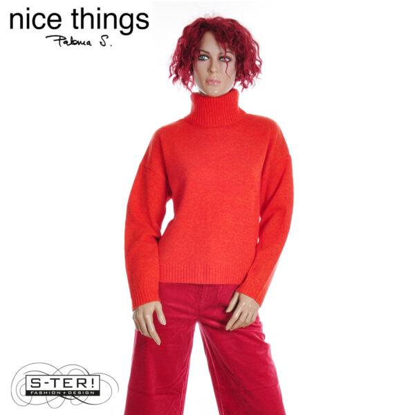W38.1 Nice Things BASIC WOOL TURTLENCK SWEATER WKV005 RED ORANGE - Afbeelding 2