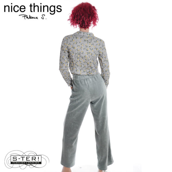 W38.3 Nice Things ELASTIC CORDUROY PANTS WITH ZIPPER WJV027 SMOKE GREEN - Afbeelding 2