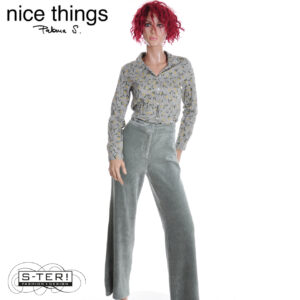 W38.3 Nice Things ELASTIC CORDUROY PANTS WITH ZIPPER WJV027 SMOKE GREEN