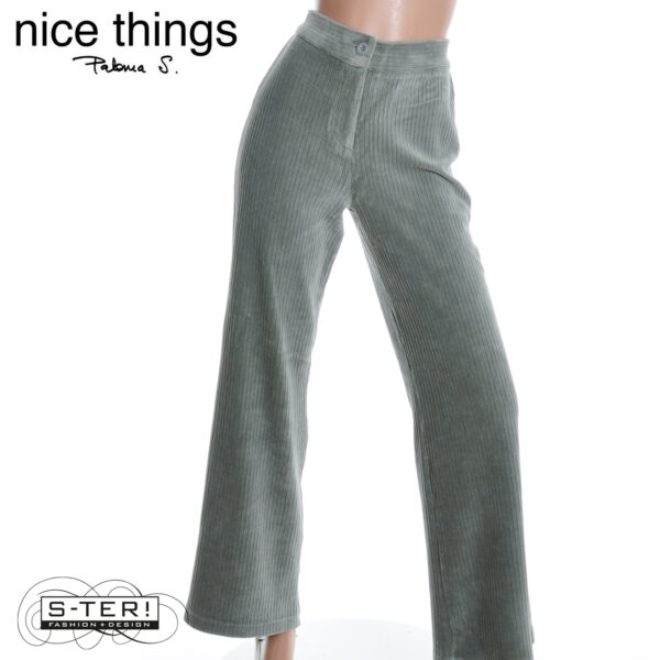 W38.3 Nice Things ELASTIC CORDUROY PANTS WITH ZIPPER WJV027 SMOKE GREEN - Afbeelding 3