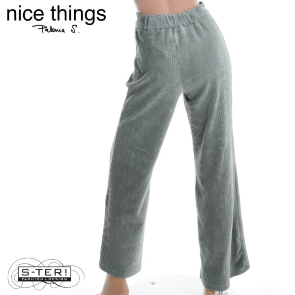 W38.3 Nice Things ELASTIC CORDUROY PANTS WITH ZIPPER WJV027 SMOKE GREEN - Afbeelding 4