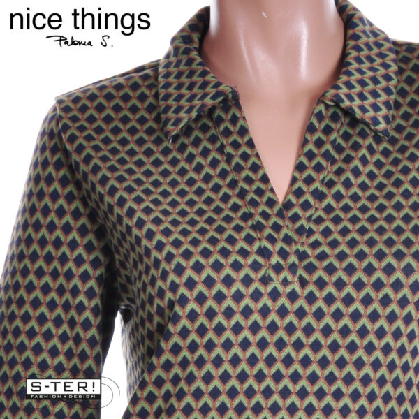 W38.2 Nice Things ENDLESS COLUMN JACQUARD POLO DRESS WJV021 NAVY - Afbeelding 3