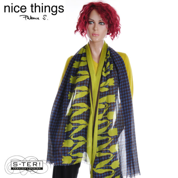 W38.28 Nice Things FLORAL HOUNDSTOOTH FOULARD WFV018 INTENSE YELLOW - Afbeelding 3