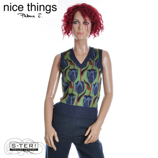 W38.24 Nice Things KNITTED JAQUARD VEST WKV065 KIWI GREEN - Afbeelding 2