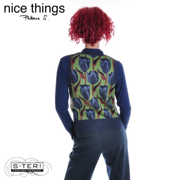 W38.24 Nice Things KNITTED JAQUARD VEST WKV065 KIWI GREEN - Afbeelding 3