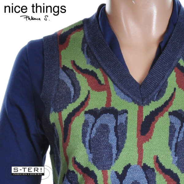 W38.24 Nice Things KNITTED JAQUARD VEST WKV065 KIWI GREEN - Afbeelding 6