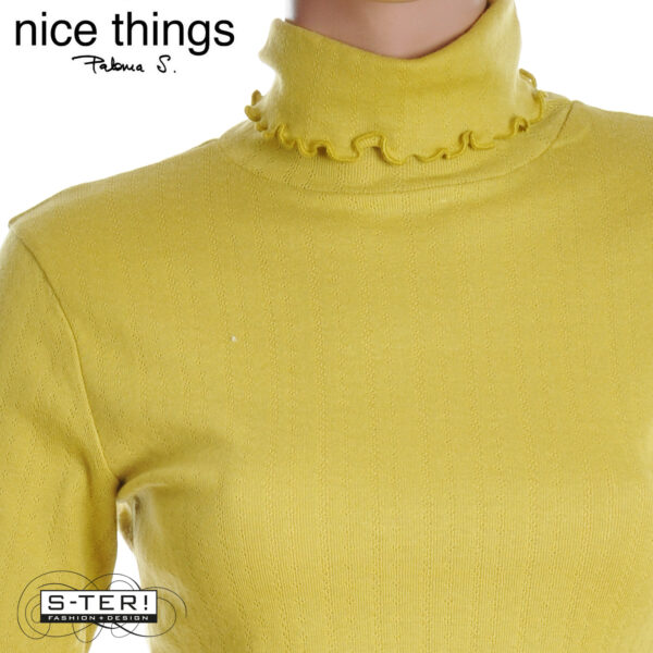 W38.25 Nice Things POINTELLE TURTLE NECK T-SHIRT WJV012 INTENSE YELLOW - Afbeelding 4