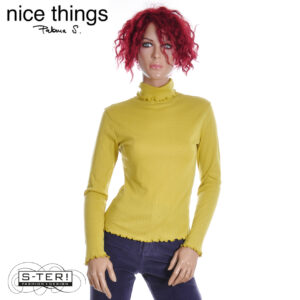 W38.25 Nice Things POINTELLE TURTLE NECK T-SHIRT WJV012 INTENSE YELLOW