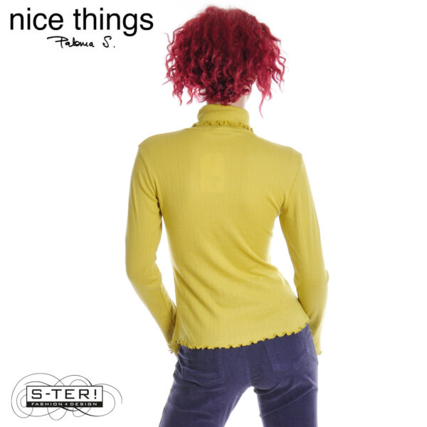 W38.25 Nice Things POINTELLE TURTLE NECK T-SHIRT WJV012 INTENSE YELLOW - Afbeelding 2