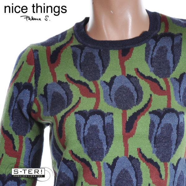 W38.5 Nice Things TULIPS JAQUARD SWEATER WKV067 KIWI GREEN - Afbeelding 4