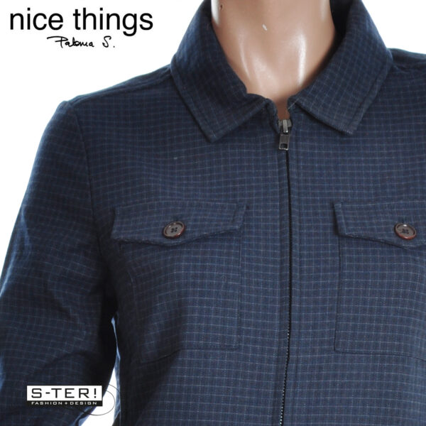 W38.23 Nice Things WINDOW CHECK ZIPPER JACKET WWV026 NAVY - Afbeelding 3