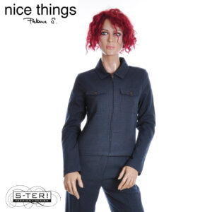 W38.23 Nice Things WINDOW CHECK ZIPPER JACKET WWV026 NAVY