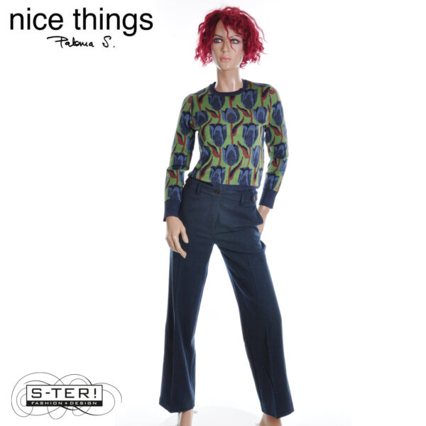 W38.5 Nice Things TULIPS JAQUARD SWEATER WKV067 KIWI GREEN - Afbeelding 3