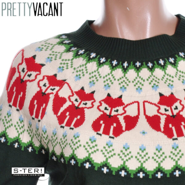 W39.4  PRETTY VACANT FOX FAIRISLE SWEATER DARK GREEN - Afbeelding 3