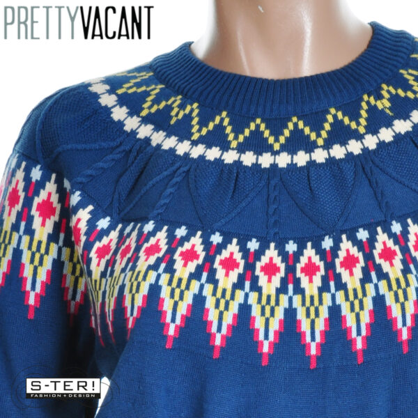W39.6  PRETTY VACANT OSLO CABLE FAIRISLE SWEATER BLUE - Afbeelding 4