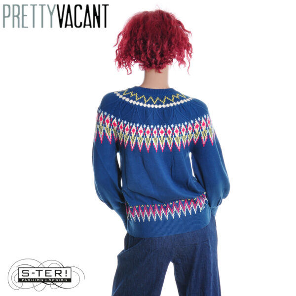 W39.6  PRETTY VACANT OSLO CABLE FAIRISLE SWEATER BLUE - Afbeelding 2