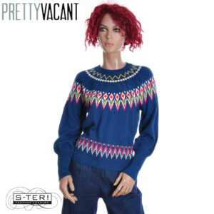 W39.6  PRETTY VACANT OSLO CABLE FAIRISLE SWEATER BLUE