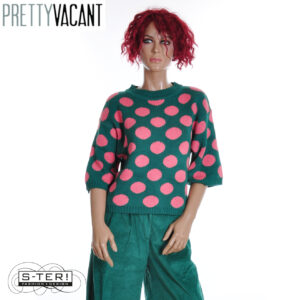 W39.7  PRETTY VACANT ROMA 3/4 SLEEVE POLKA GREEN/PINK
