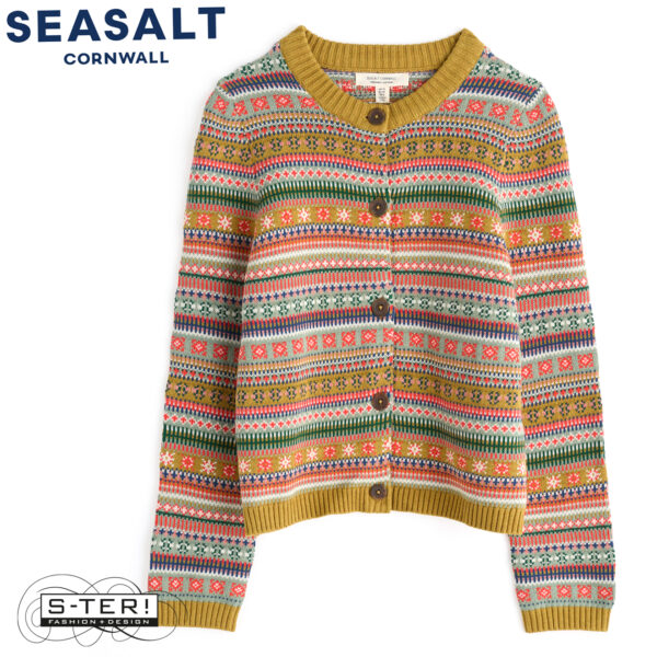 W7.11 Seasalt Cornwall COVE COTTAGE CARDIGAN CARVED RELIEF PEAR MULTI - Afbeelding 2