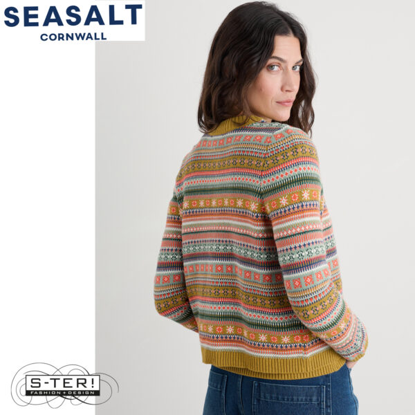 W7.11 Seasalt Cornwall COVE COTTAGE CARDIGAN CARVED RELIEF PEAR MULTI - Afbeelding 4