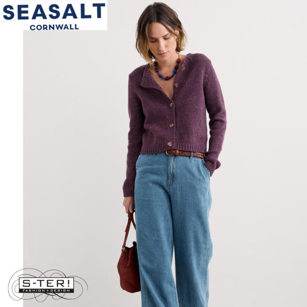 W7.85 Seasalt Cornwall DAWSON PICK CARDIGAN MERINO GRAPE - Afbeelding 2