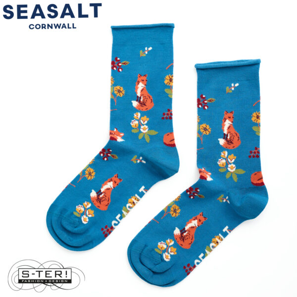W7.13 Seasalt Cornwall WOMENS BAMBOO ARTY SOCKS FOXES LANE LAGOON