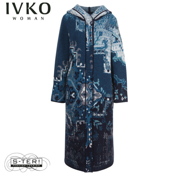 W8.7 IVKO jacquard coat with hoodie kilim pattern marine 252601.039 - Afbeelding 2