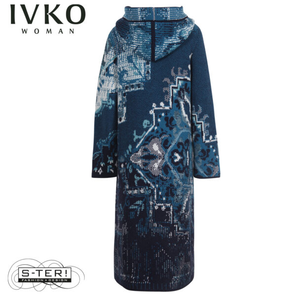 W8.7 IVKO jacquard coat with hoodie kilim pattern marine 252601.039 - Afbeelding 3