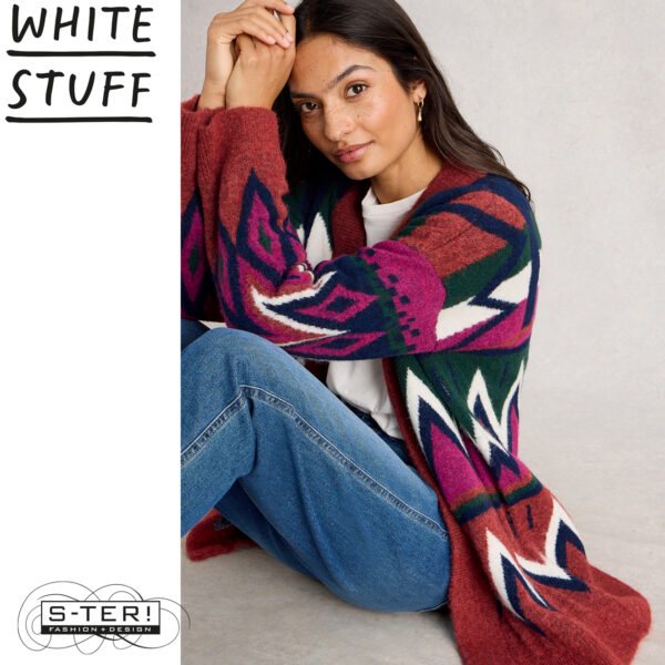W18.1 WHITE STUFF ALICE ABSTRACT CARDI PLUM MULTI 444087 - Afbeelding 3