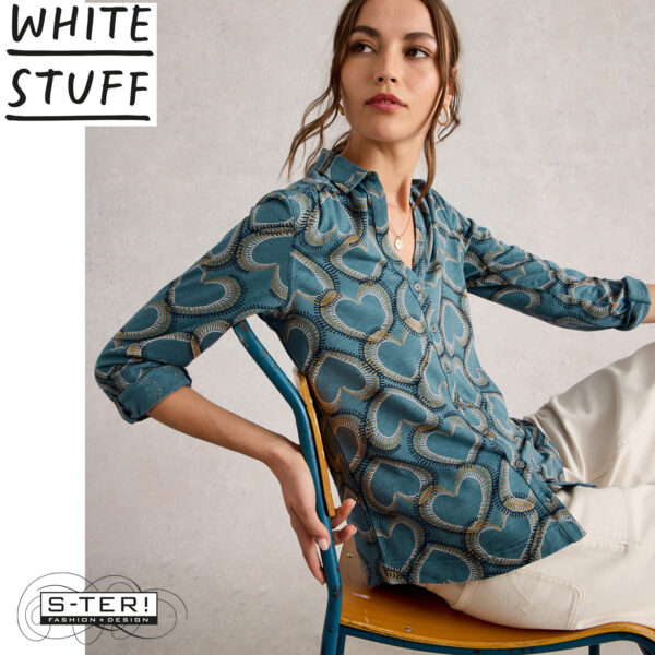 W18.28 WHITE STUFF ANNIE JERSEY SHIRT BLUE PRINT 444664 - Afbeelding 4