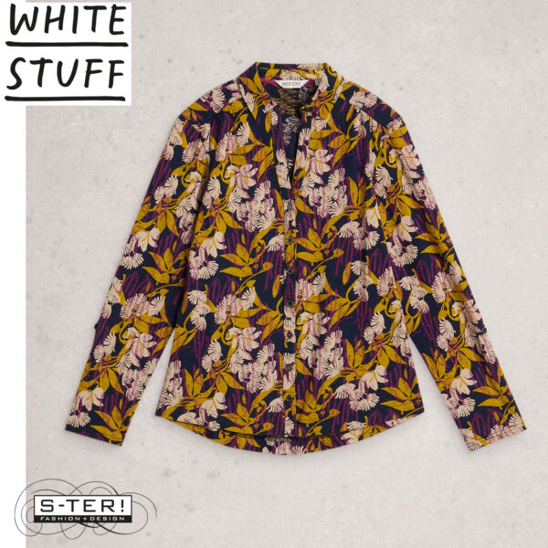 W18.2 WHITE STUFF ANNIE JERSEY SHIRT NAVY MULTI 444331 - Afbeelding 2