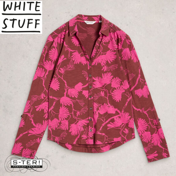 W18.3 WHITE STUFF ANNIE JERSEY SHIRT PLUM PRINT 444334 - Afbeelding 2